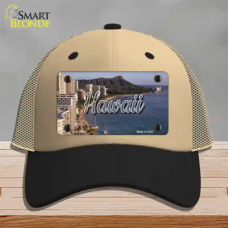 Hawaii Beach State Novelty License Plate Hat Mesh / Khaki|Black