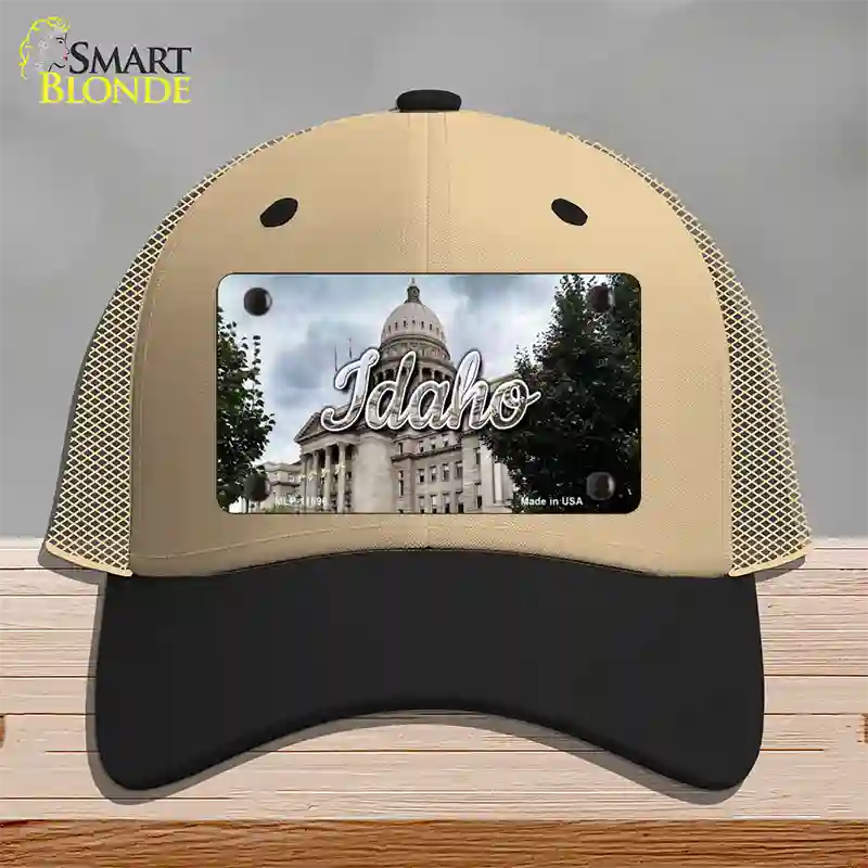 Idaho Capital Building State Novelty License Plate Hat Mesh / Khaki|Black