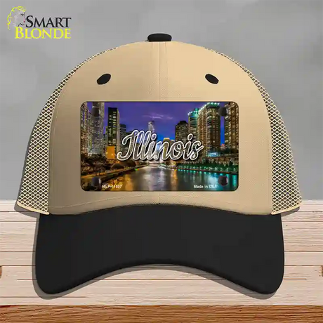 Illinois River City Lights State Novelty License Plate Hat Mesh / Khaki|Black