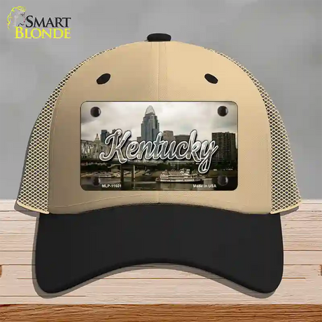 Kentucky City Skyline State Novelty License Plate Hat Mesh / Khaki|Black