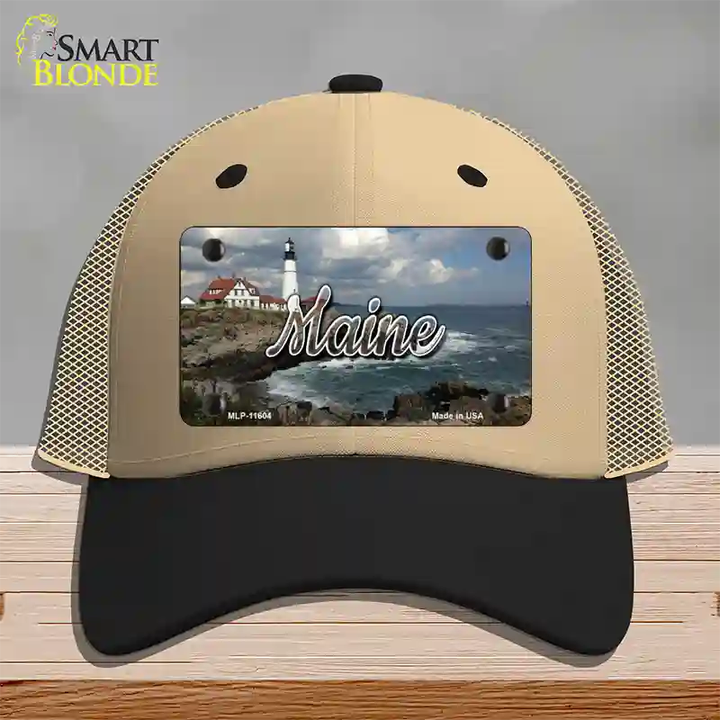 Maine Lighthouse Beach State Novelty License Plate Hat Mesh / Khaki|Black