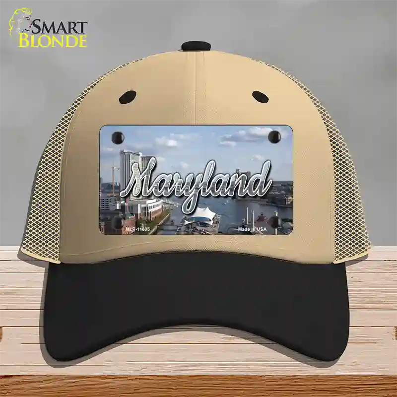 Maryland River Skyline State Novelty License Plate Hat Mesh / Khaki|Black