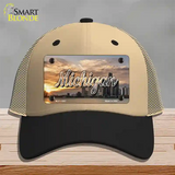 Michigan City Sunset State Novelty License Plate Hat Mesh / Khaki|Black