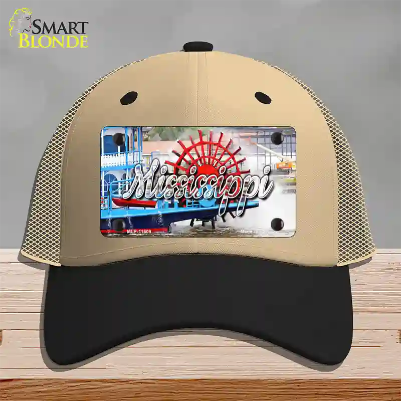 Mississippi Boat State Novelty License Plate Hat Mesh / Khaki|Black