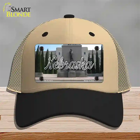 Nebraska Capital Building State Novelty License Plate Hat Mesh / Khaki|Black