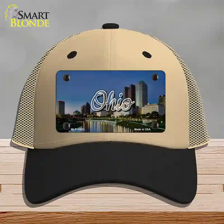 Ohio River City Skyline State Novelty License Plate Hat Mesh / Khaki|Black