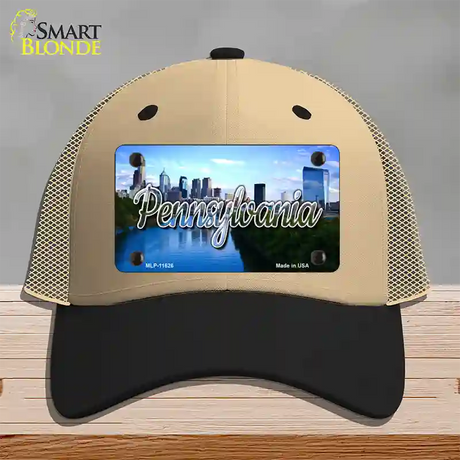 Pennsylvania Delaware City Skyline State Novelty License Plate Hat Mesh / Khaki|Black