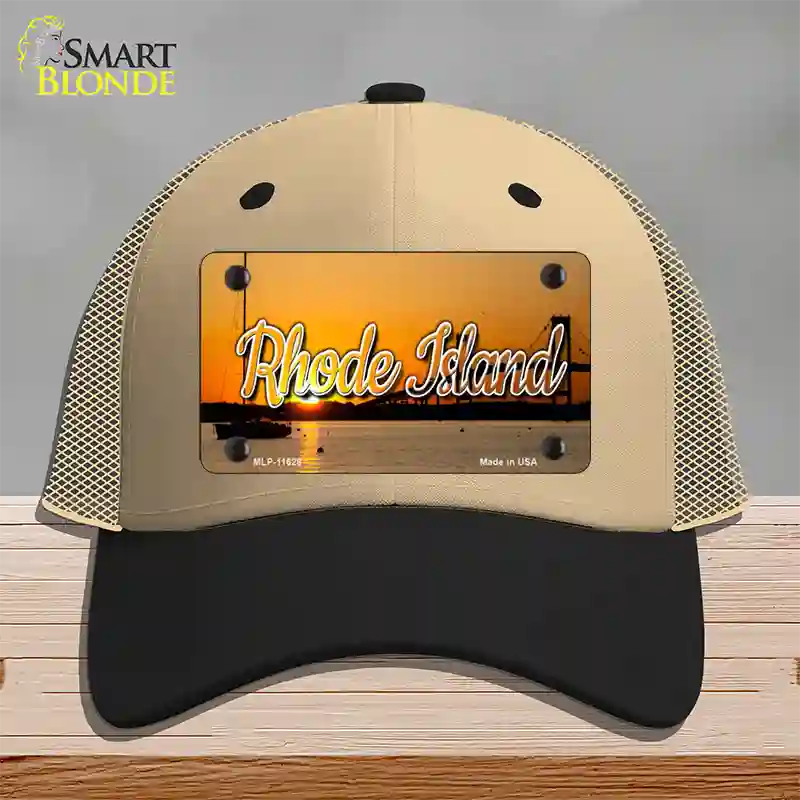 Rhode Island River Sunset State Novelty License Plate Hat Mesh / Khaki|Black