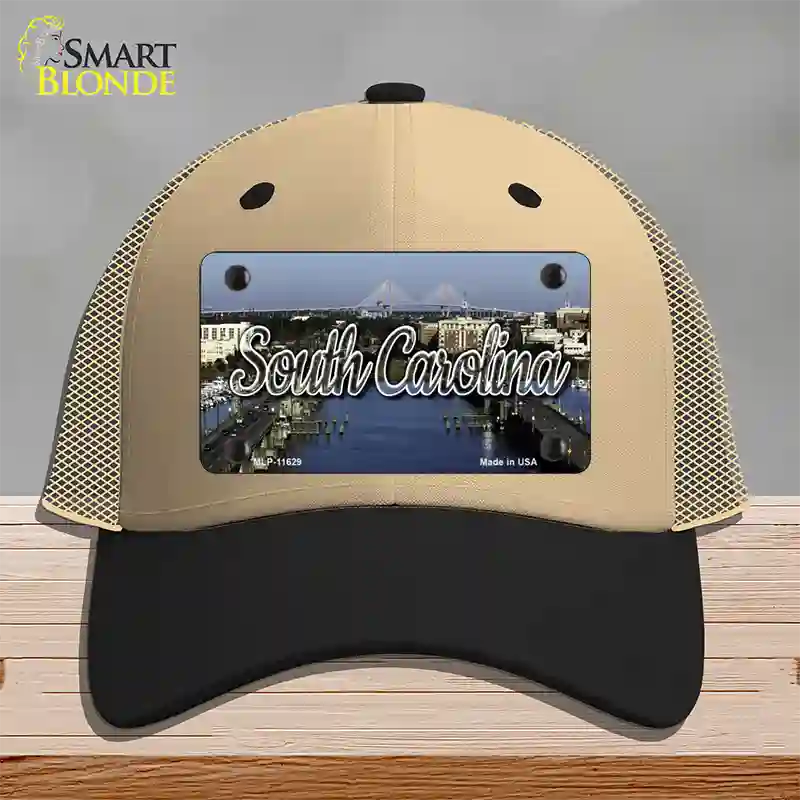 South Carolina City Bridge State Novelty License Plate Hat Mesh / Khaki|Black