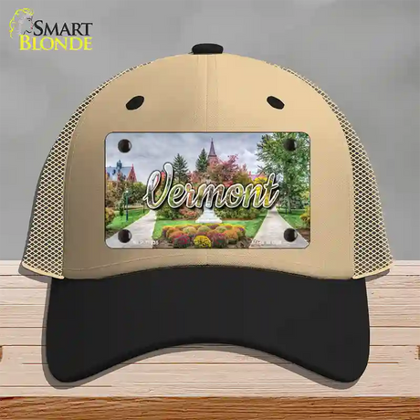 Vermont State Building State Novelty License Plate Hat Mesh / Khaki|Black