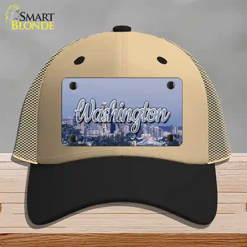 Washington Space Needle State Novelty License Plate Hat Mesh / Khaki|Black