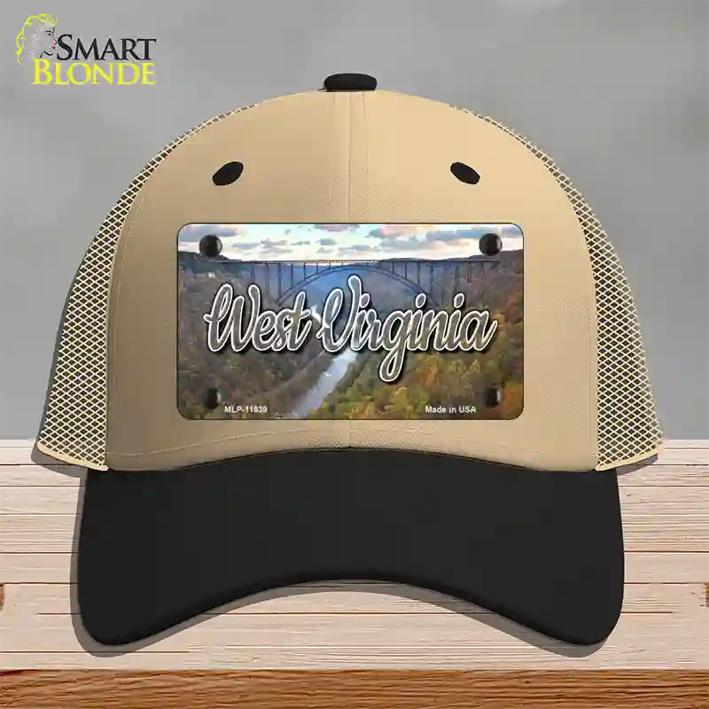 West Virginia River Bridge State Novelty License Plate Hat Mesh / Khaki|Black