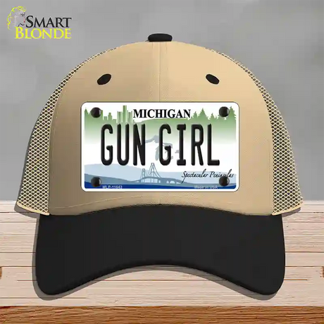 Gun Girl Michigan Novelty License Plate Hat Mesh / Khaki|Black