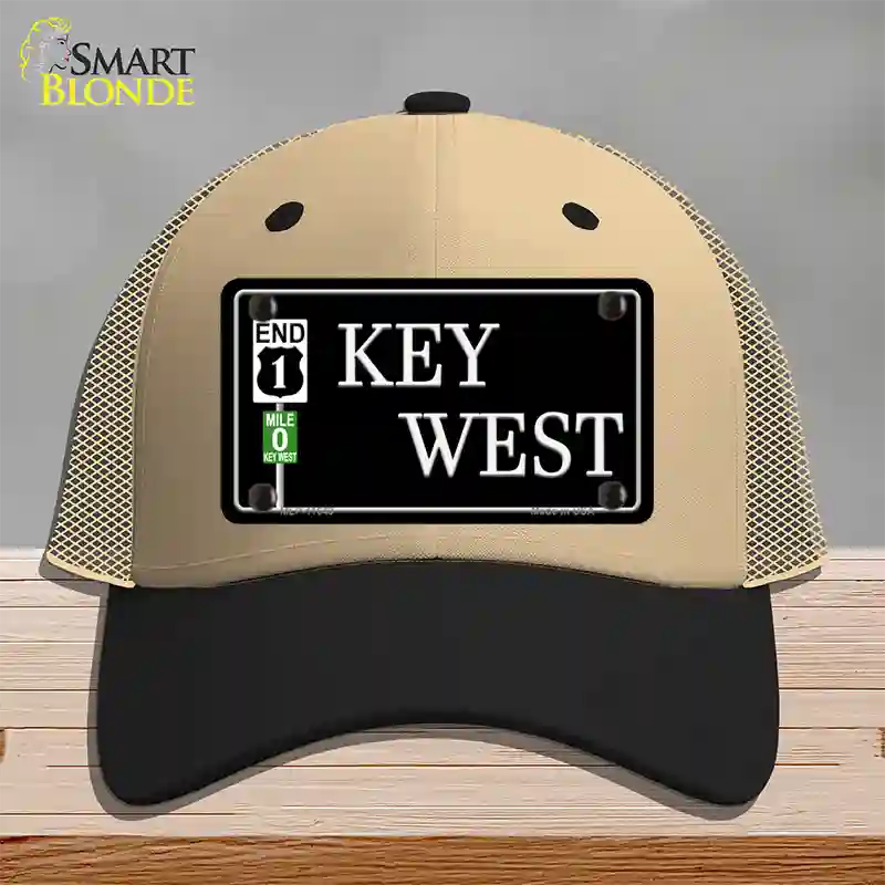 Key West Highway Sign Novelty License Plate Hat Mesh / Khaki|Black