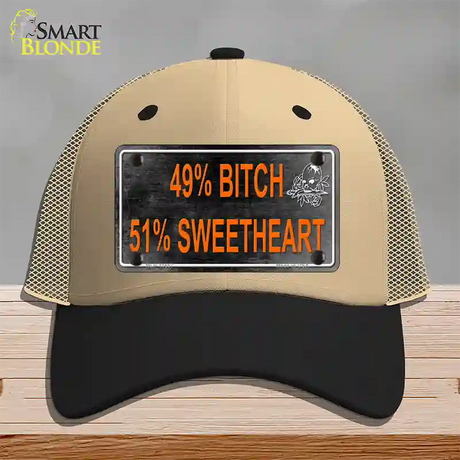 49 Percent Bitch 51 Percent Sweet Novelty License Plate Hat Mesh / Khaki|Black