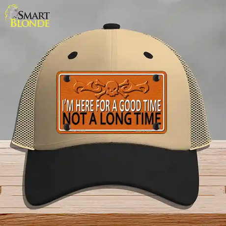 Here For A Good Time Novelty License Plate Hat Mesh / Khaki|Black