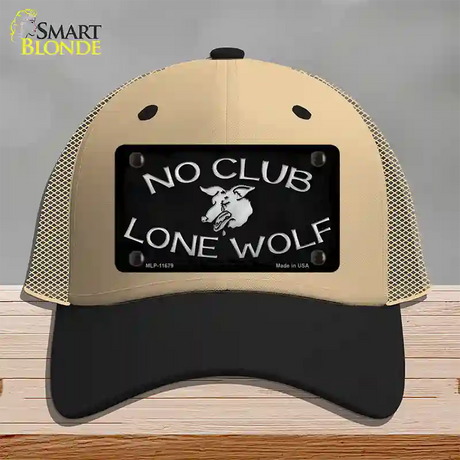 No Club Lone Wolf Novelty License Plate Hat Mesh / Khaki|Black