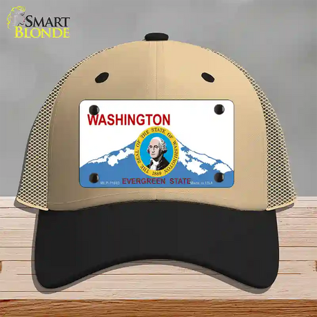 Washington Seal And State Novelty License Plate Hat Mesh / Khaki|Black