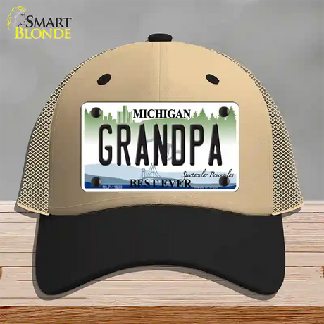 Grandpa Michigan Novelty License Plate Hat Mesh / Khaki|Black