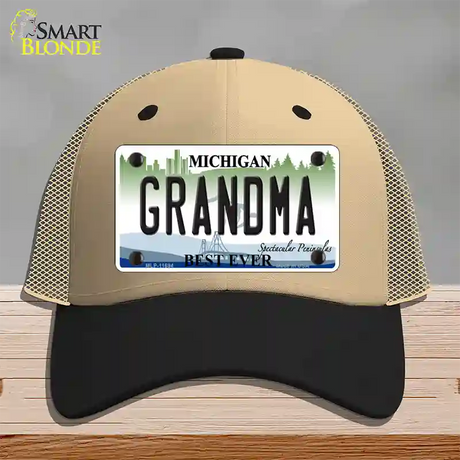 Grandma Michigan Novelty License Plate Hat Mesh / Khaki|Black