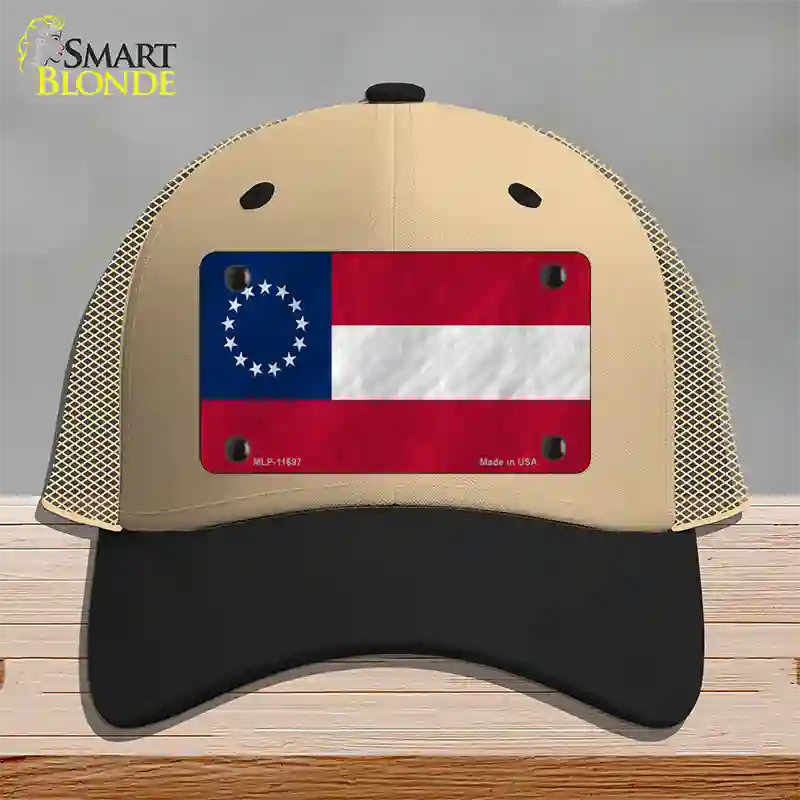 First Confederate Flag 13 Stars Novelty License Plate Hat Mesh / Khaki|Black