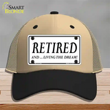 Retired And Living The Dream Novelty License Plate Hat Mesh / Khaki|Black