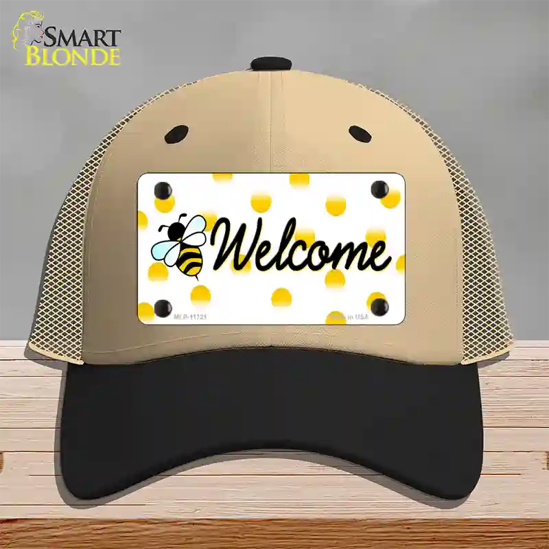 Welcome Bee Novelty License Plate Hat Mesh / Khaki|Black