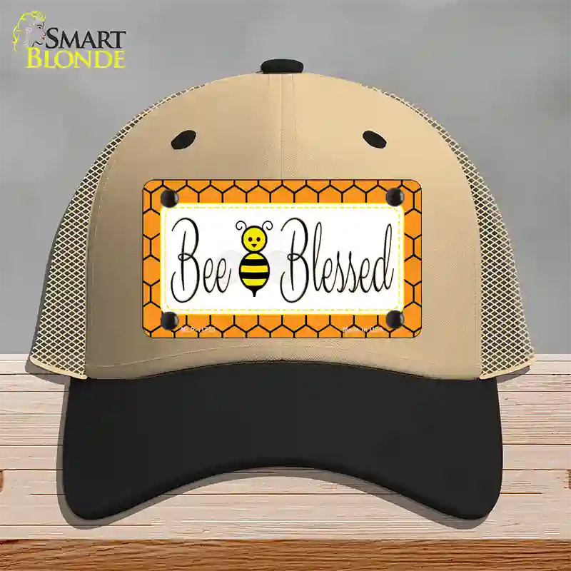 Bee Blessed Simple Novelty License Plate Hat Mesh / Khaki|Black