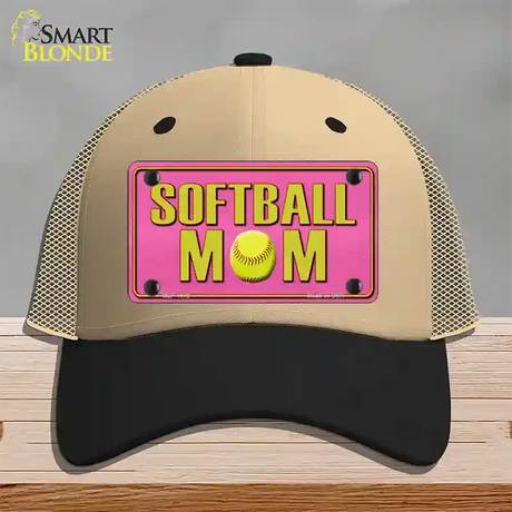 Softball Mom Novelty License Plate Hat Mesh / Khaki|Black