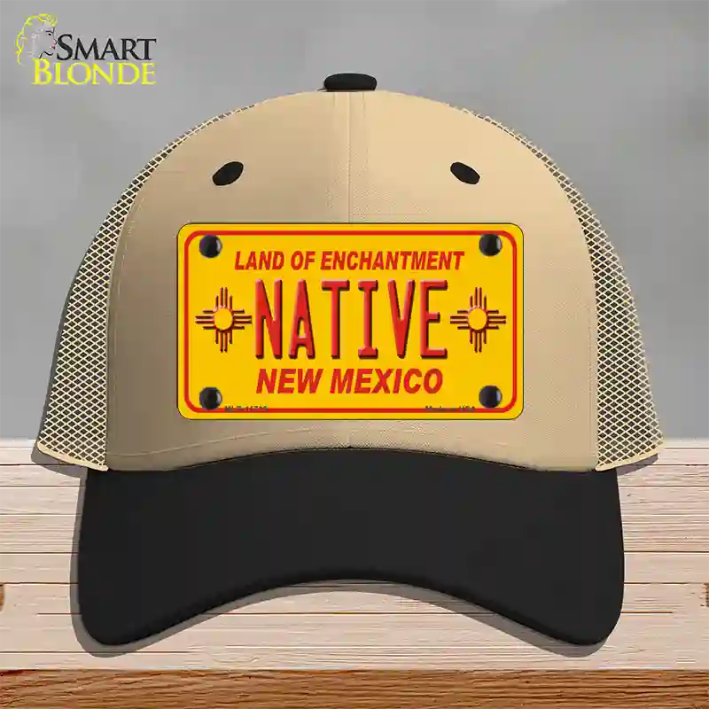 Native New Mexico Yellow State Novelty License Plate Hat Mesh / Khaki|Black