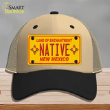 Native New Mexico Yellow State Novelty License Plate Hat Mesh / Khaki|Black