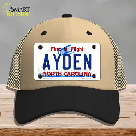 Ayden North Carolina State Novelty License Plate Hat Mesh / Khaki|Black