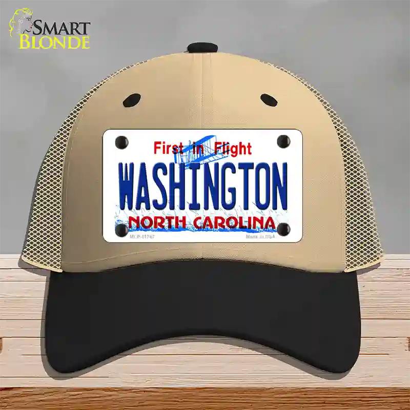 Washington North Carolina State Novelty License Plate Hat Mesh / Khaki|Black