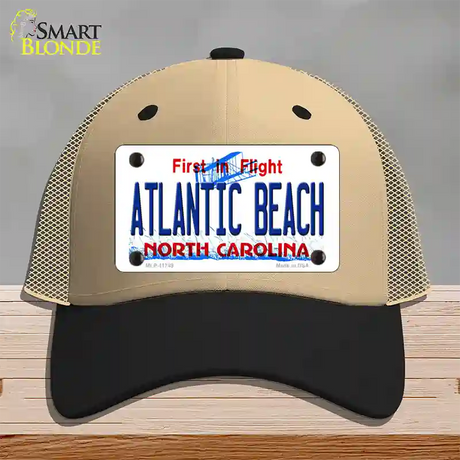 Atlantic Beach North Carolina State Novelty License Plate Hat Mesh / Khaki|Black