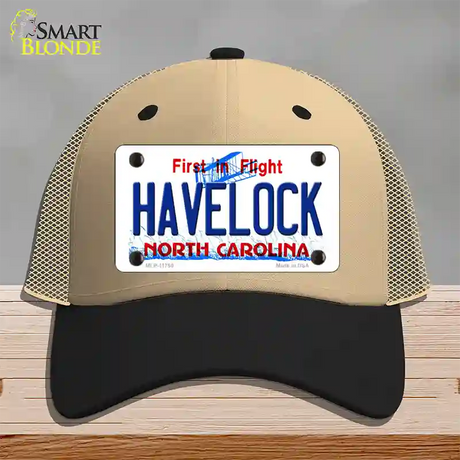 Havelock North Carolina State Novelty License Plate Hat Mesh / Khaki|Black