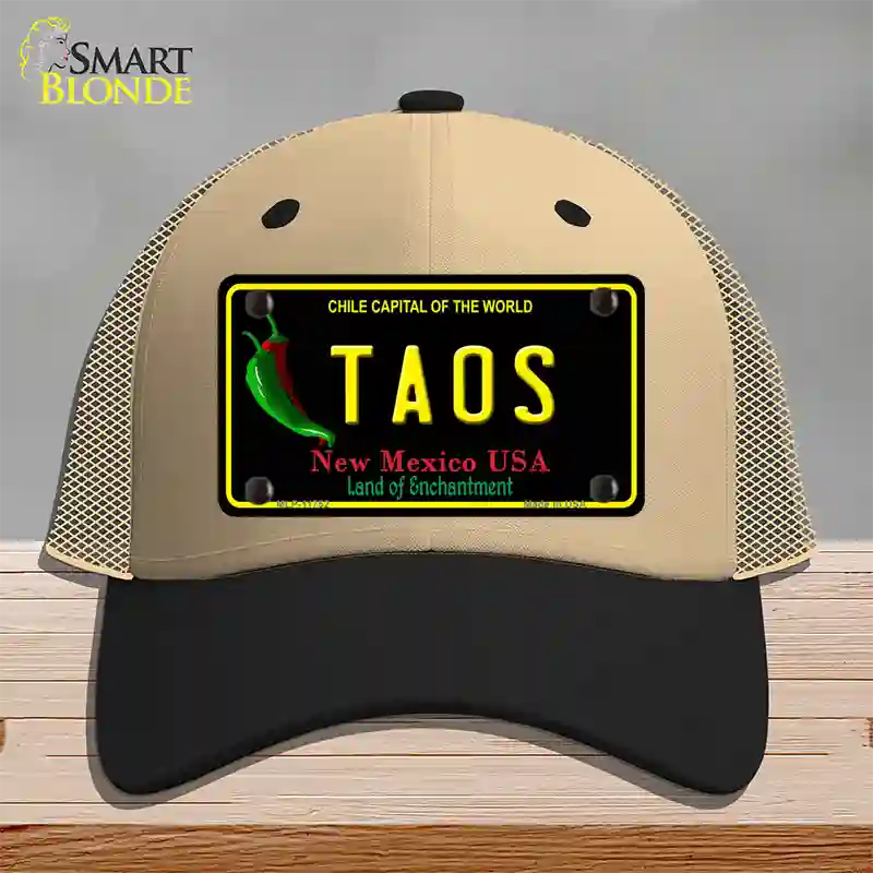 Taos New Mexico Black State Novelty License Plate Hat Mesh / Khaki|Black