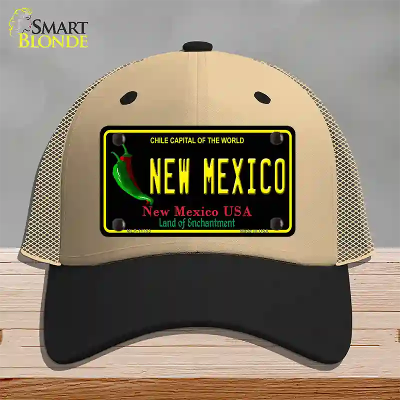 New Mexico Black State Novelty License Plate Hat Mesh / Khaki|Black