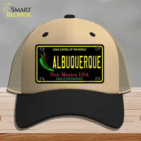 Albuquerque New Mexico Black State Novelty License Plate Hat Mesh / Khaki|Black