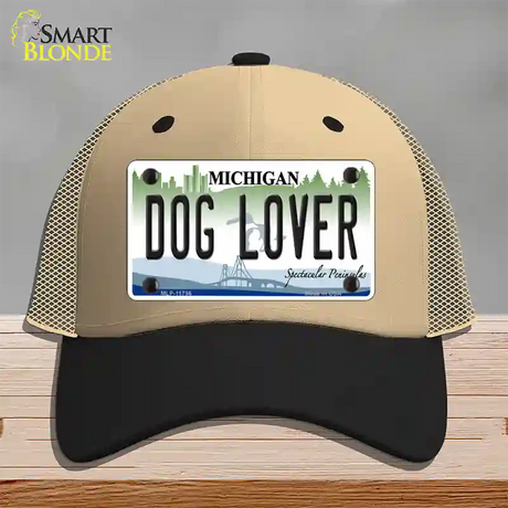 Michigan Dog Lover Novelty License Plate Hat Mesh / Khaki|Black