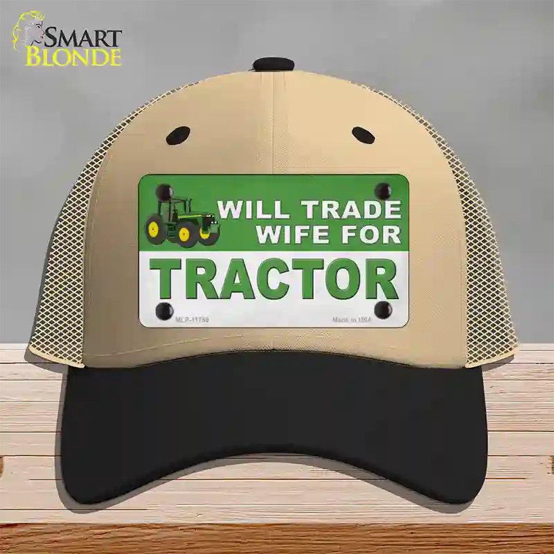 Will Trade Wife for Tractor Novelty License Plate Hat Mesh / Khaki|Black