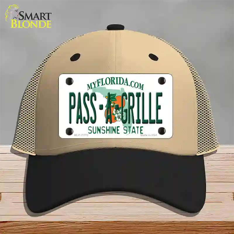 Pass A Grille Florida Novelty License Plate Hat Mesh / Khaki|Black