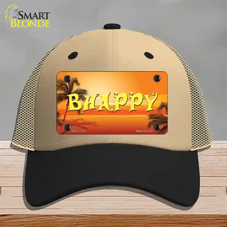 Be Happy Beach Scene Novelty License Plate Hat Mesh / Khaki|Black