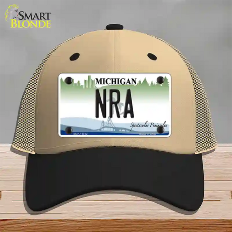 NRA Michigan Novelty License Plate Hat Mesh / Khaki|Black