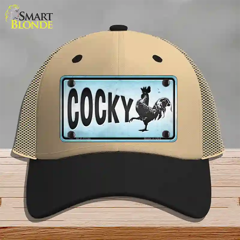 Cocky Chicken Novelty License Plate Hat Mesh / Khaki|Black