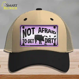 Not Afraid to Get Dirty Novelty License Plate Hat Mesh / Khaki|Black