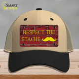 Respect the Stache Novelty License Plate Hat Mesh / Khaki|Black