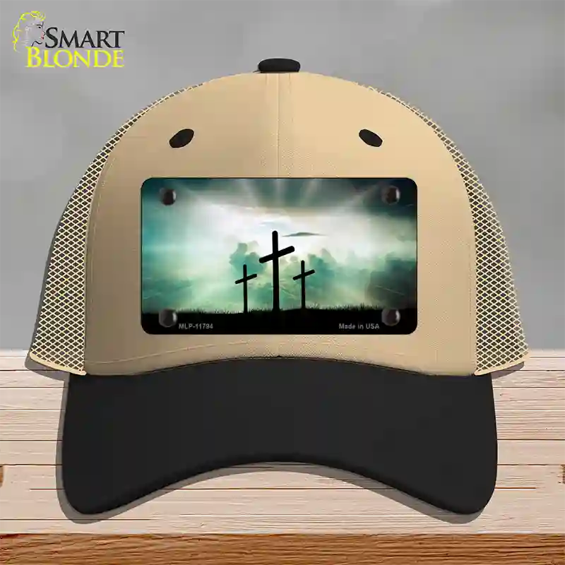 Crosses in the Sun Blue Novelty License Plate Hat Mesh / Khaki|Black