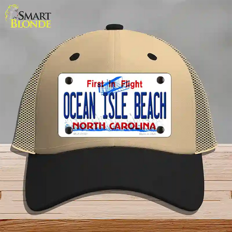 Ocean Isle Beach North Carolina Novelty License Plate Hat Mesh / Khaki|Black