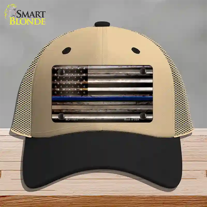 Thin Blue Line American Flag Novelty License Plate Hat Mesh / Khaki|Black