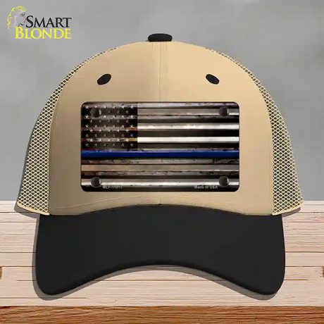 Thin Blue Line American Flag Novelty License Plate Hat Mesh / Khaki|Black